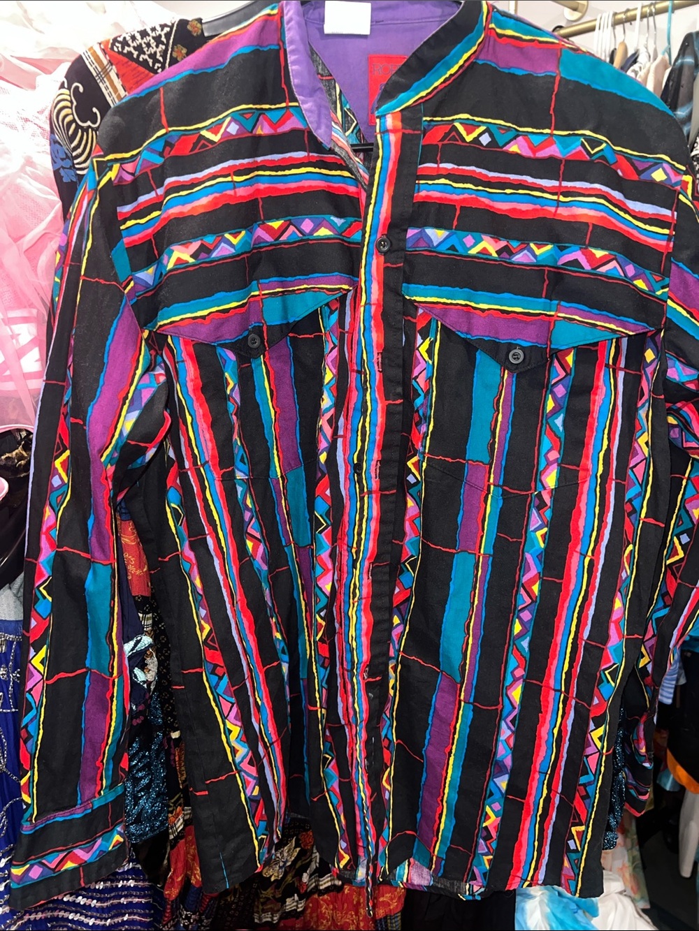 90s Western Roper Purple Collared Shirt with Multicolor Accent